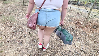 (censored/cut - No People Around) I Love Walking Around in Public with Cum on My Face and Showing off My Huge Ass