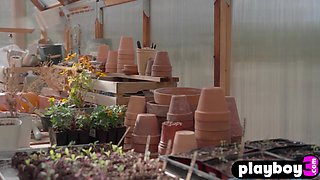 Petite blond hair babe Kiara Cole posed in garden