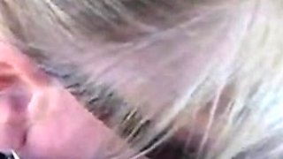 Big tit blonde gives blowjob to big cock