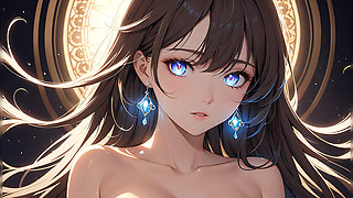 Soft Starlight a Beautiful Young Woman with Glowing Eyes in Animated Style