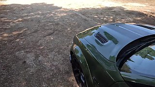 Outdoor Fuck With Blonde On The Hood Of A Green Dodge Charger