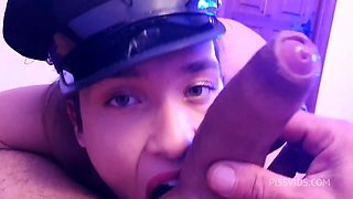 striptease with dress and police cap, POV blowjob, pee - PissVids