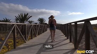 I found her on a nudist beach and screwed her - faux cop