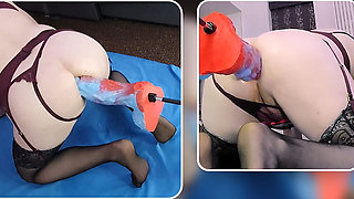 Big Dildo Anal Masturbation on the Fucking Machine
