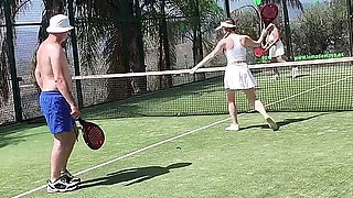 Mature Swingers Outdoor Tennis Court Reverse Gangbang