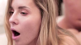 Flexible blondie doing creative sex with a freaky guy