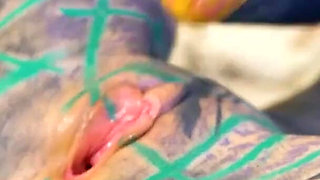Tattoo Girl Masturbating, Fingering Her Pussy and Ass