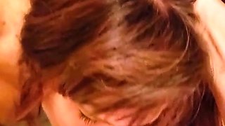 Brunette wife with big boobs gives blowjob