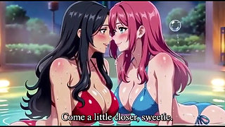 Stepmom and stepsister taking hot bath and pressing togather