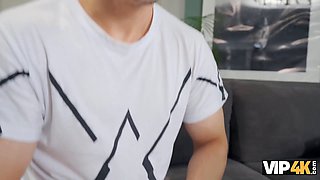 Malusha & Moonlmp get wild with a Russian babe on the couch