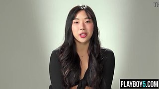 Korean babe Elle Lee solo masturbation fingering her hairy pussy to intense orgasm