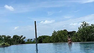 Teasing at the Pool in Micro Bikini, Swimming