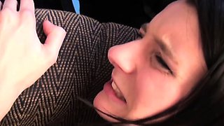 Small tit brunette gives a POV blowjob