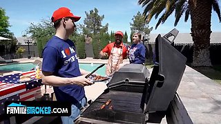 Stepdad and Stepbrother Double Team 18 Year Old Penelope in Family Fun - Hardcore Blowjob and Rough Sex