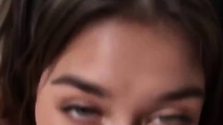 Gorgeous girl blowjobs huge white cock