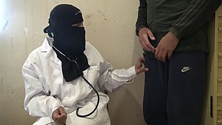 Naughty Female Muslim Doctor Gives a Handjob to One of Her Patients