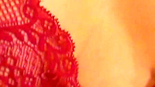 Wifey Wears Sexy Red Lingerie with Her Perfect Tits