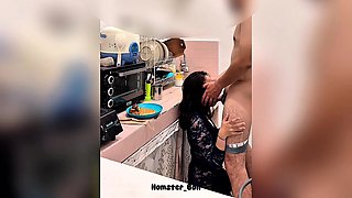 Almost Caught, Cheating Maid While Cooking In The Kitchen