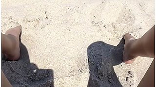 Squirting At The Nude Beach While People Walk By
