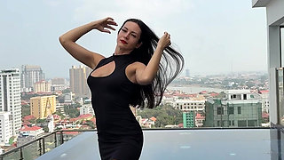 Mini Dress, Bare Legs, Roof Top Pool