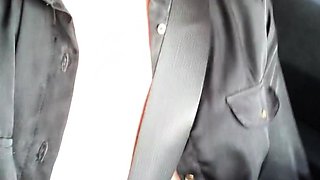 Outdoor solo masturbation scene with curly blonde