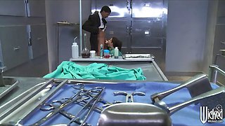 HOT brunette doctor India Summer sucks and fucks big-dick at work