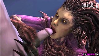Horny alien like Starcraft slut gets missionary and lots of jizz on her