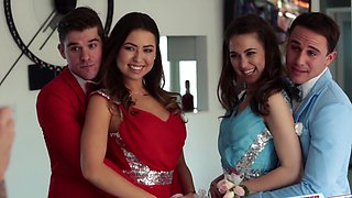Brunette babes Riley & Melissa indulge in a sloppy blowjob feast