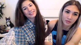 Long-Haired Lesbian Amateur Webcam Striptease