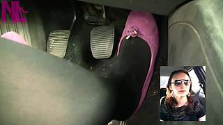 Driving in Black Thick Nylons and Pink Ballet Flats