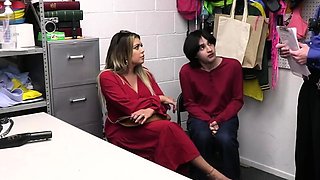 Busty Latina milf thief gangbanged in the backroom