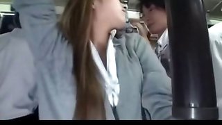 horny OL gives handjob and blowjob to bus passenger