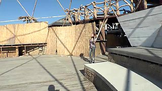 Sandy finds a sexy outdoor bench to masturbate - WeAreHairy