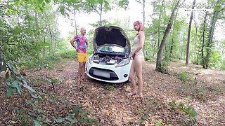 Outdoor Car Sex Against WRC Hatchback In The Woods