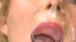 Blonde Bukkake Slut Gets Face Drenched in Cum
