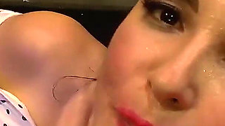 Brunette Bukkake Slut Sucks Cocks and Takes Facials