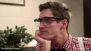 Ebony therapist makes patinet suck