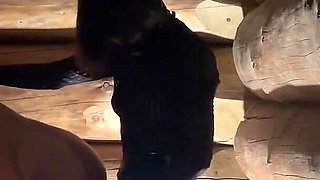 Dark Pegging on the Stairs with a Pink Dildo