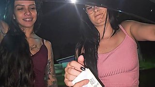 Two Hot Girls Caught Him Masturbating Inside The Car And Helped Him Cum