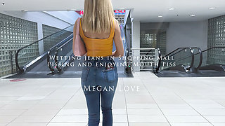 Wetting Jeans in Shopping Mall Pissing and Mouth Piss