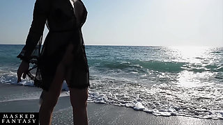 Sexy Woman at the Beach Takes a Foxtail Butt Plug in Her Ass - Outdoor Anal Plug