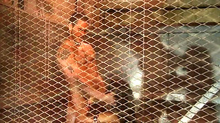 Delivers a steamy blowjob to her slave's cock in a BDSM affair