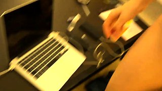 Amateur blonde teen sucks cock in POV in bathroom