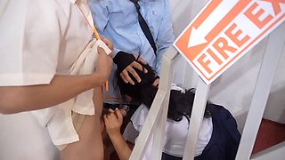 Hot Pinay students in a daring outdoor threesome at the fire exit