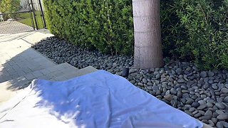 Juicy blonde is getting fucked hard by a big cock bf beside the pool