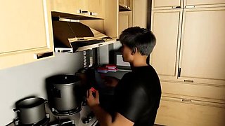 Kitchen Fitter Fucks Housewife MILF - Big Dick Cumshot on Blonde in Stockings