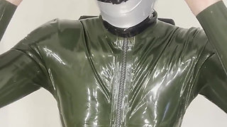 Gagged Latex Girl Tapes Her Mouth and Had an Intense Orgasm