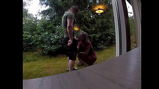 UDA MILF outdoor sex with neighbor behind holiday home, amateur wife gets fucked hard doggystyle almost caught by husband