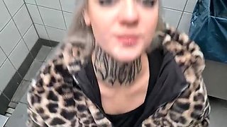 18-Year-Old Blonde Slut With Pierced Nipples Lets Stranger Cum On Her Face After Taking A Black Dildo Deep