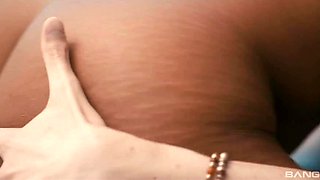 Big titted ebony Lola, enjoys outdoor sex with her white man